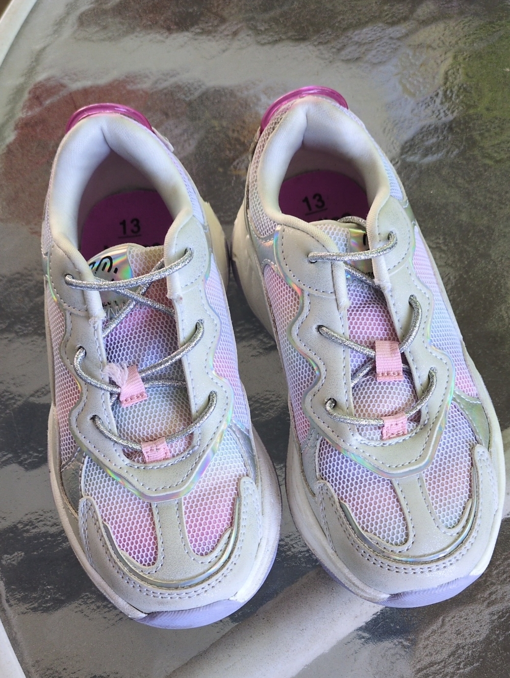 Justice Girls Pink, White & Iridescent Mesh Sneakers